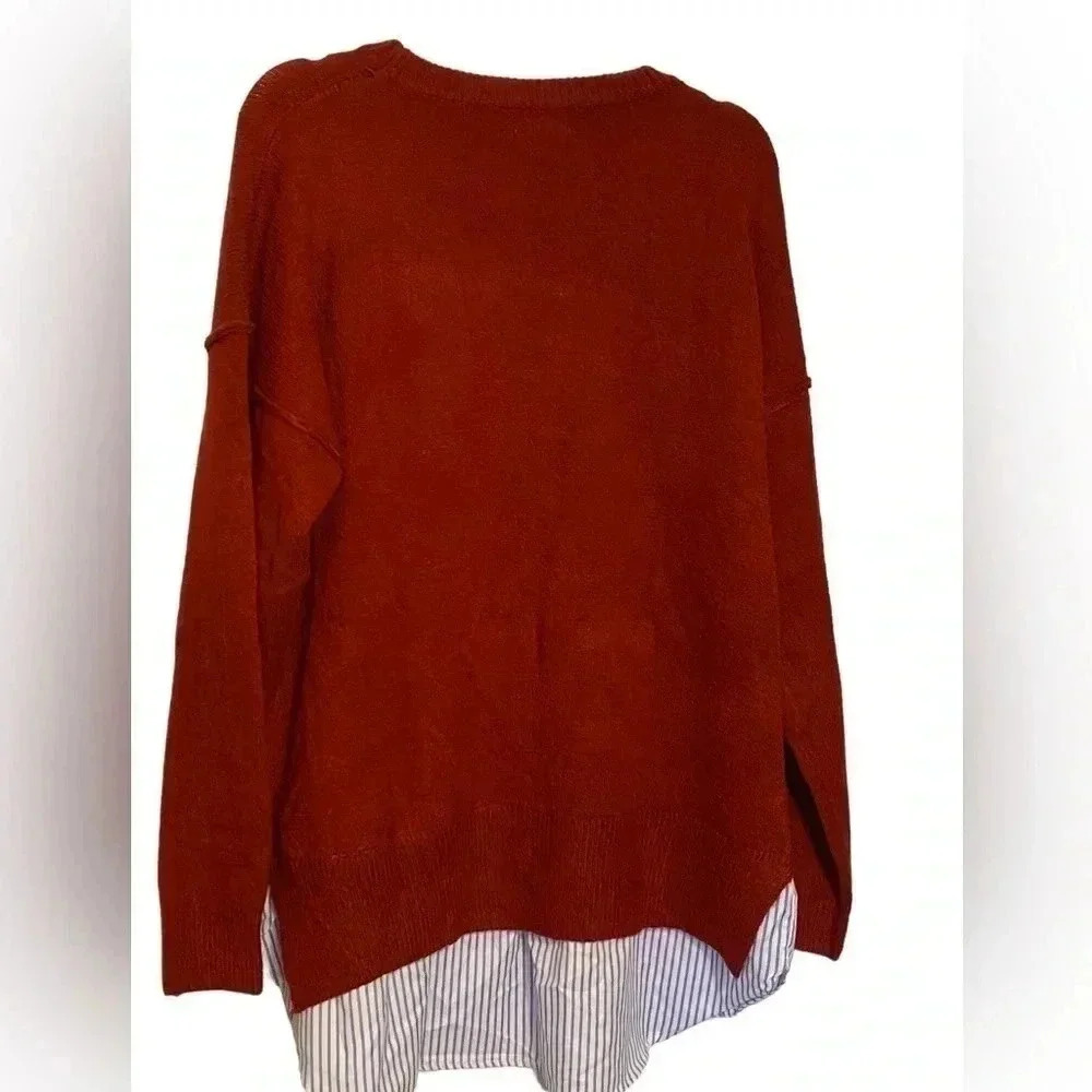 Umgee Red sweater with faux shirt tail ** small imperfection in shoulder seam - Picture 2 of 4